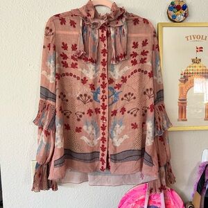 Anna Sui 12 Pink Blouse with Sparrows